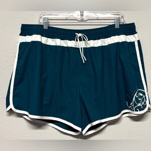 Athleta Shorts 2X Teal White Hana  Running Athletic Lined Gym‎ Workout Plus